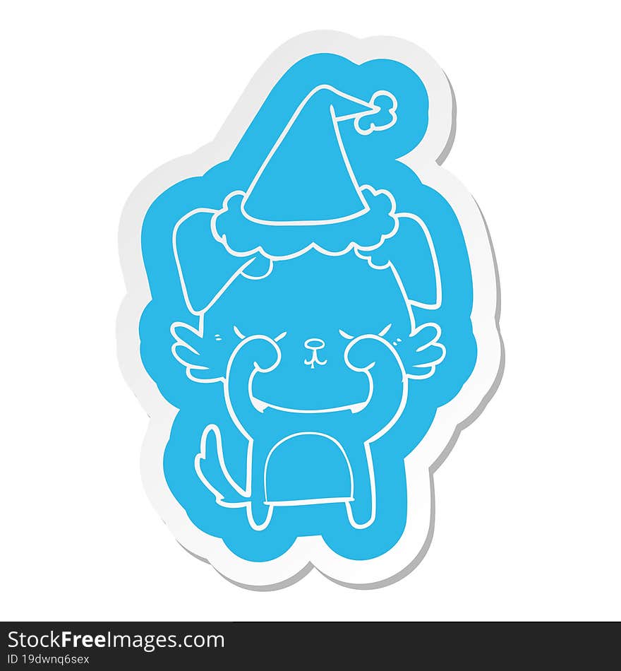 Cute Cartoon  Sticker Of A Dog Wearing Santa Hat