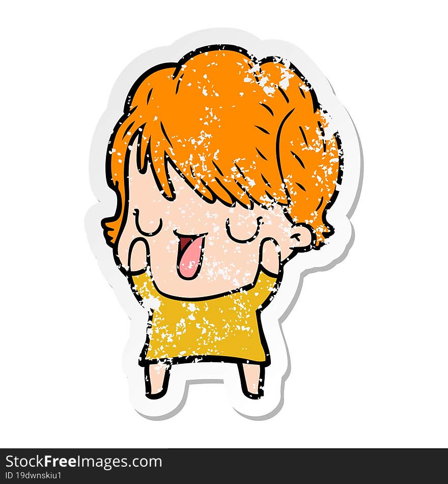 distressed sticker of a cartoon woman talking