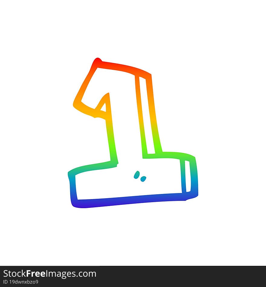 rainbow gradient line drawing of a cartoon number 1