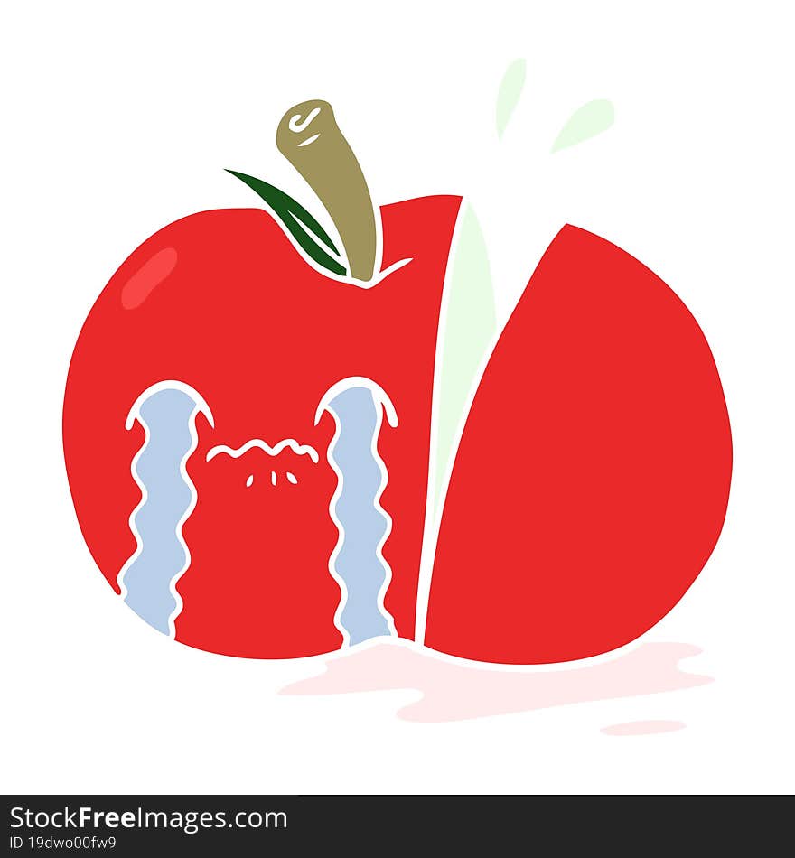 flat color style cartoon sad sliced apple