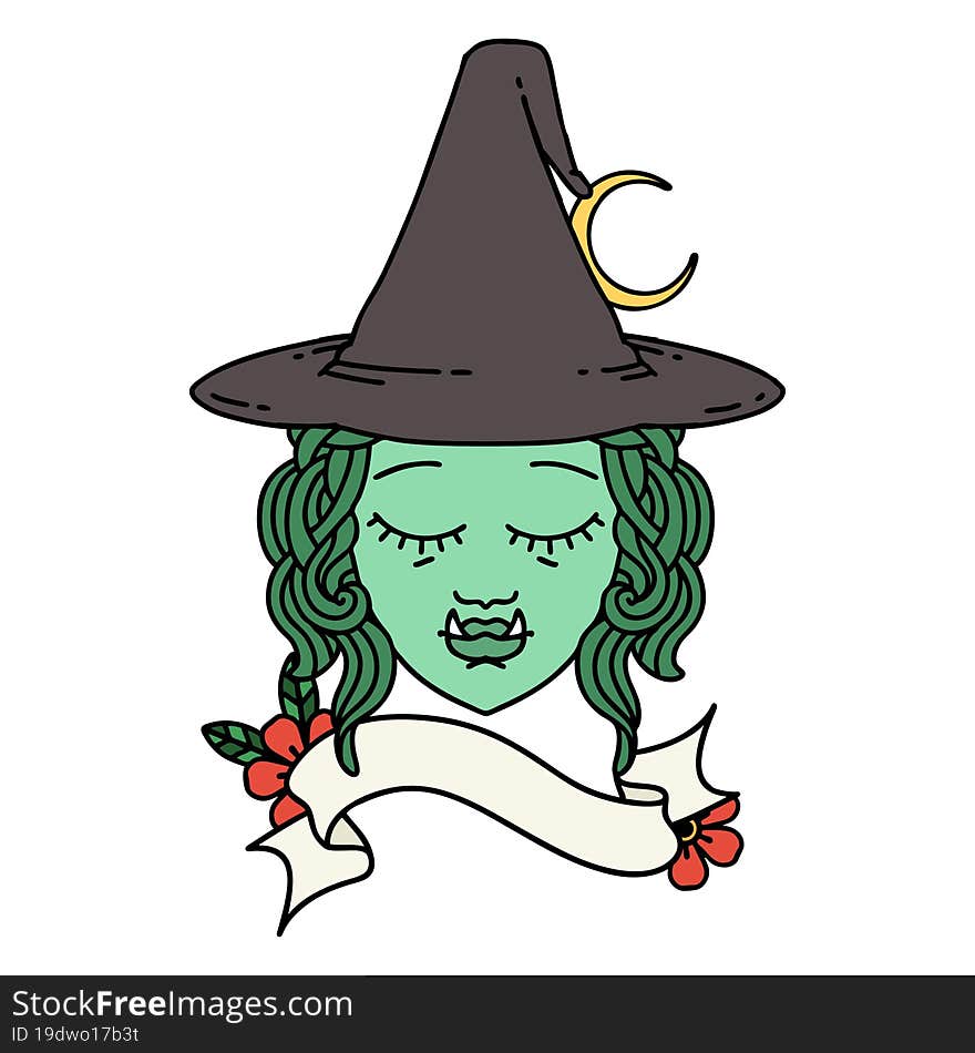 Retro Tattoo Style half orc witch character face. Retro Tattoo Style half orc witch character face