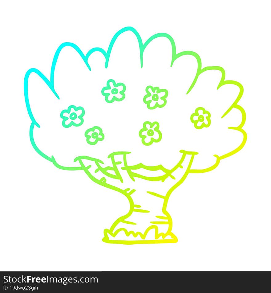 cold gradient line drawing of a Cartoon tree