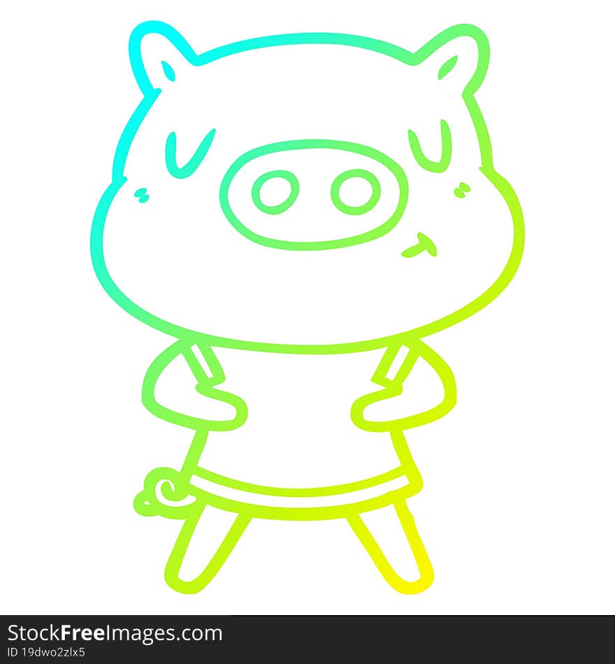 cold gradient line drawing cartoon content pig wearing t shirt