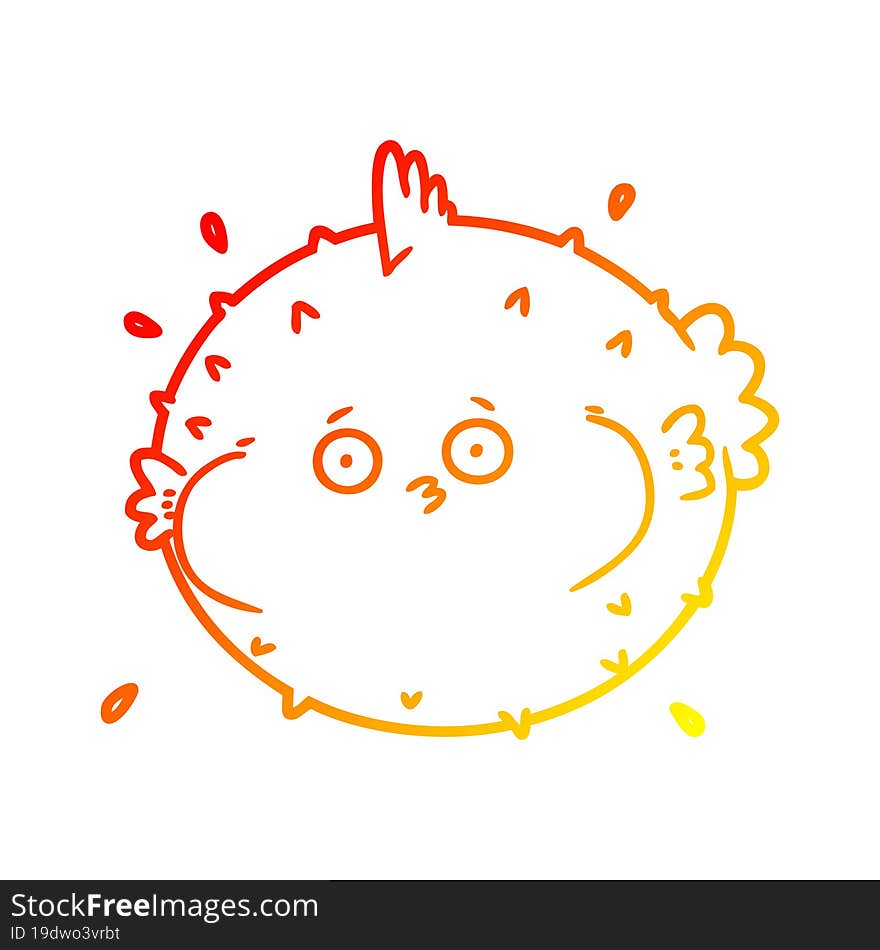 warm gradient line drawing cartoon puffer fish