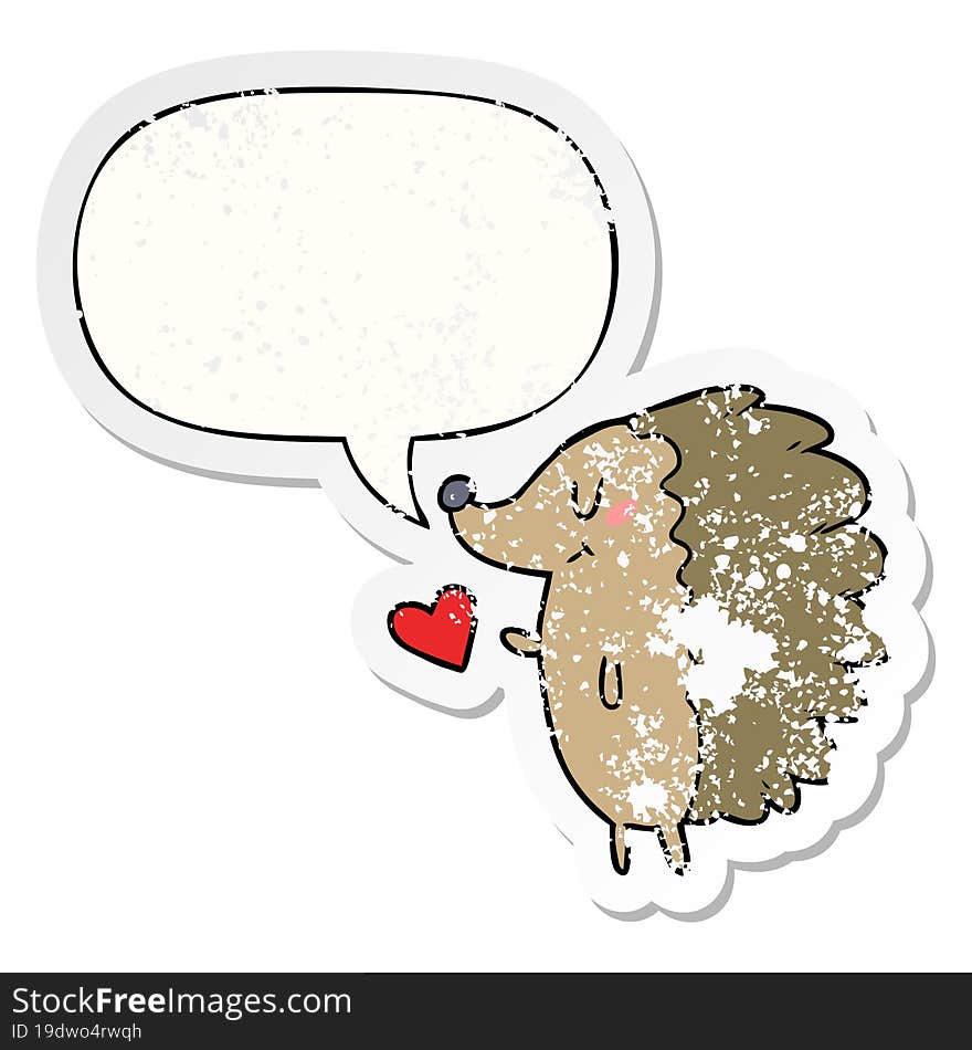 cute cartoon hedgehog and speech bubble distressed sticker