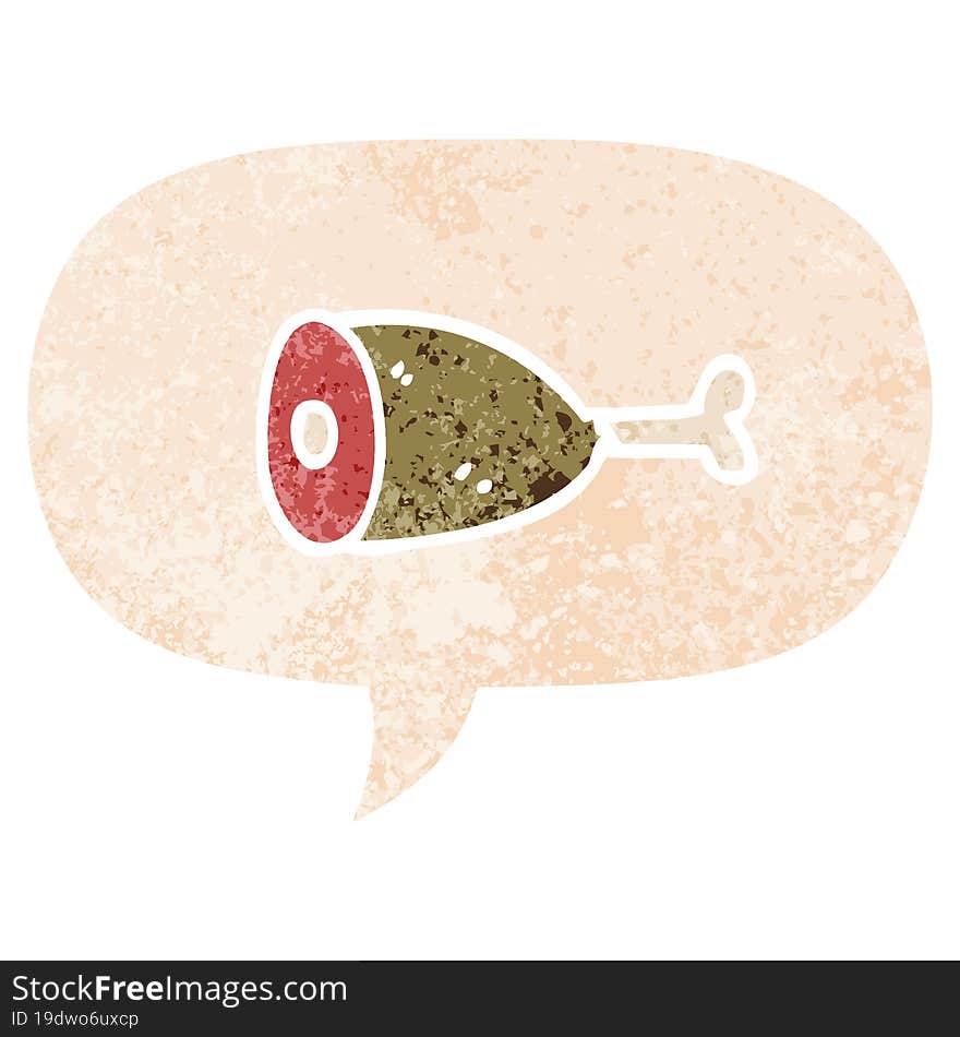 Cartoon Meat And Speech Bubble In Retro Textured Style