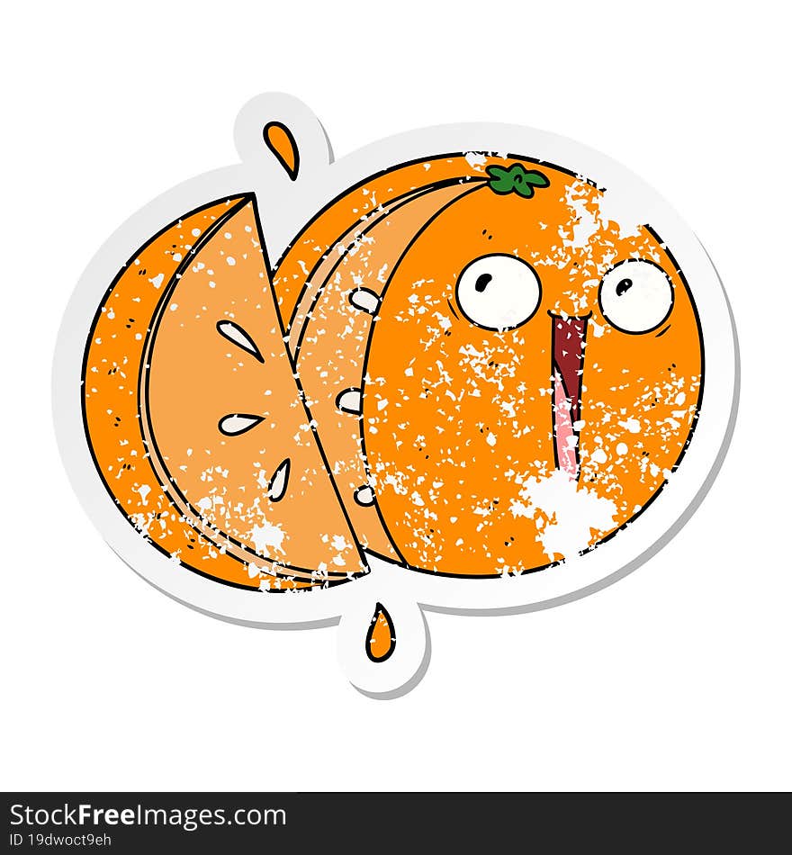 distressed sticker of a crazy cartoon orange