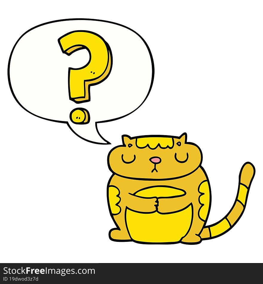 cartoon cat and question mark and speech bubble