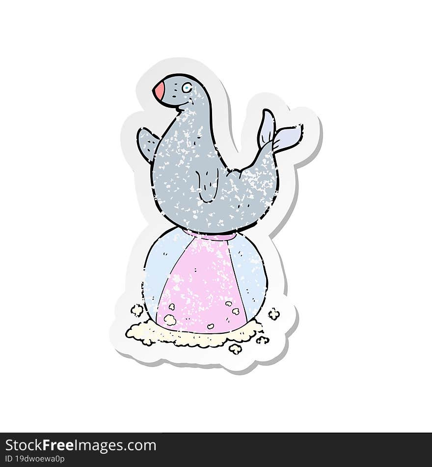 Retro Distressed Sticker Of A Cartoon Seal With Ball