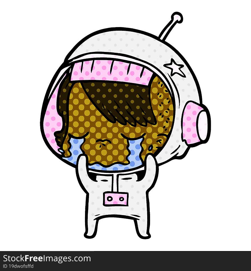 cartoon crying astronaut girl. cartoon crying astronaut girl