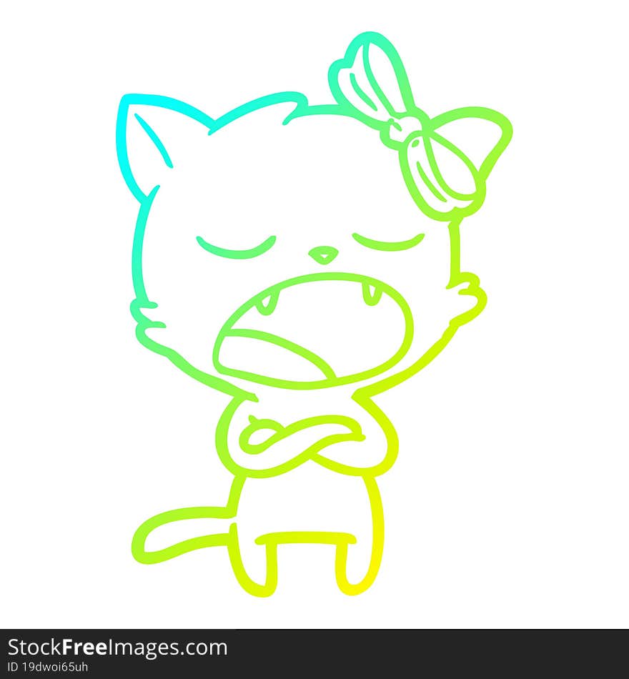 cold gradient line drawing of a annoyed cartoon cat