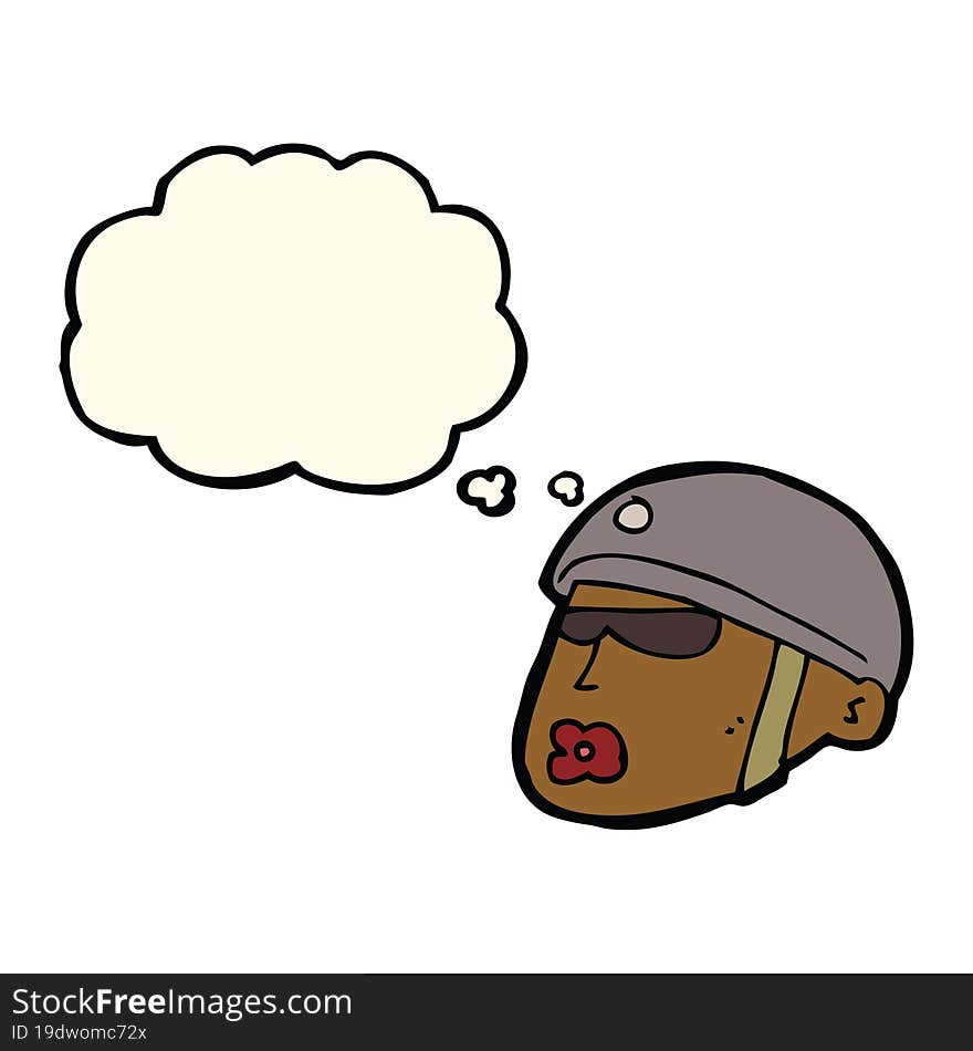 cartoon policeman head with thought bubble