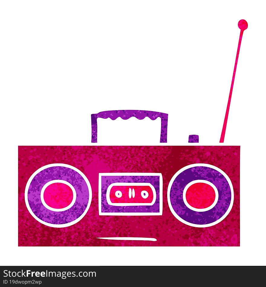 hand drawn retro cartoon doodle of a retro cassette player