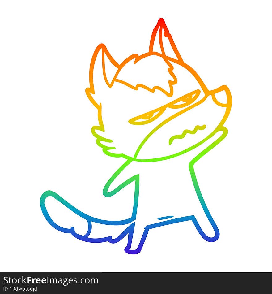 rainbow gradient line drawing cartoon annoyed wolf