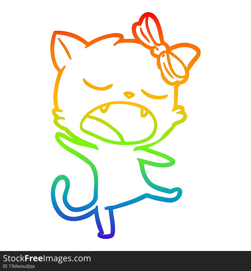 rainbow gradient line drawing of a cartoon singing cat