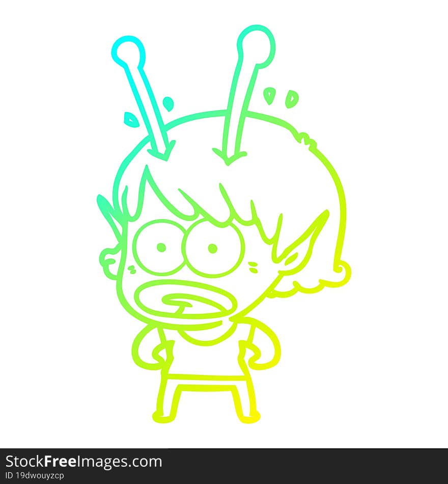 cold gradient line drawing cartoon shocked alien girl