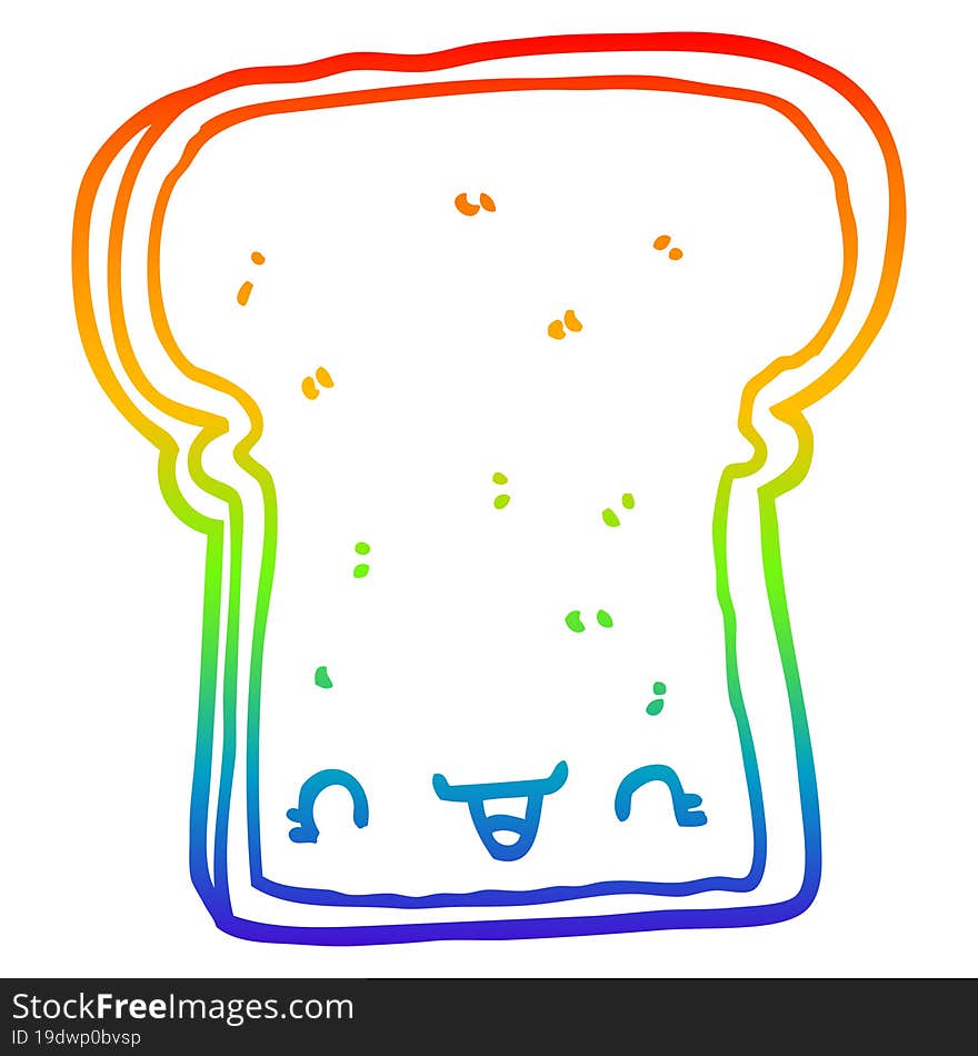 rainbow gradient line drawing of a cute cartoon slice of bread