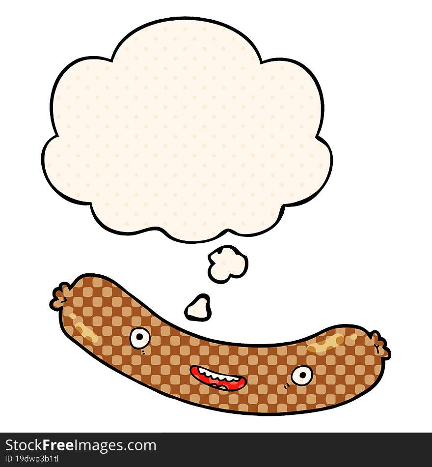 cartoon sausage and thought bubble in comic book style