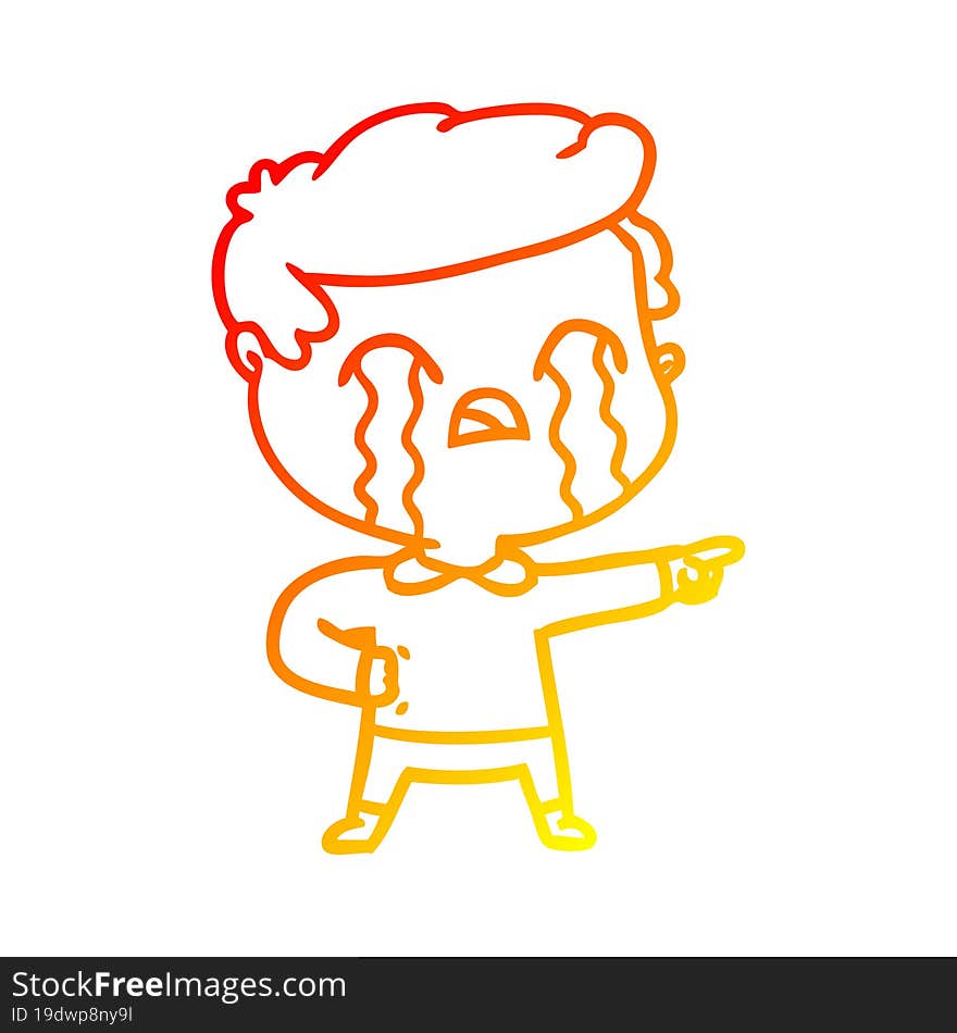 warm gradient line drawing of a cartoon man crying