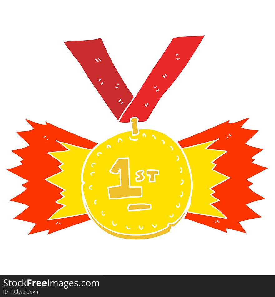 Flat Color Illustration Of A Cartoon First Place Medal