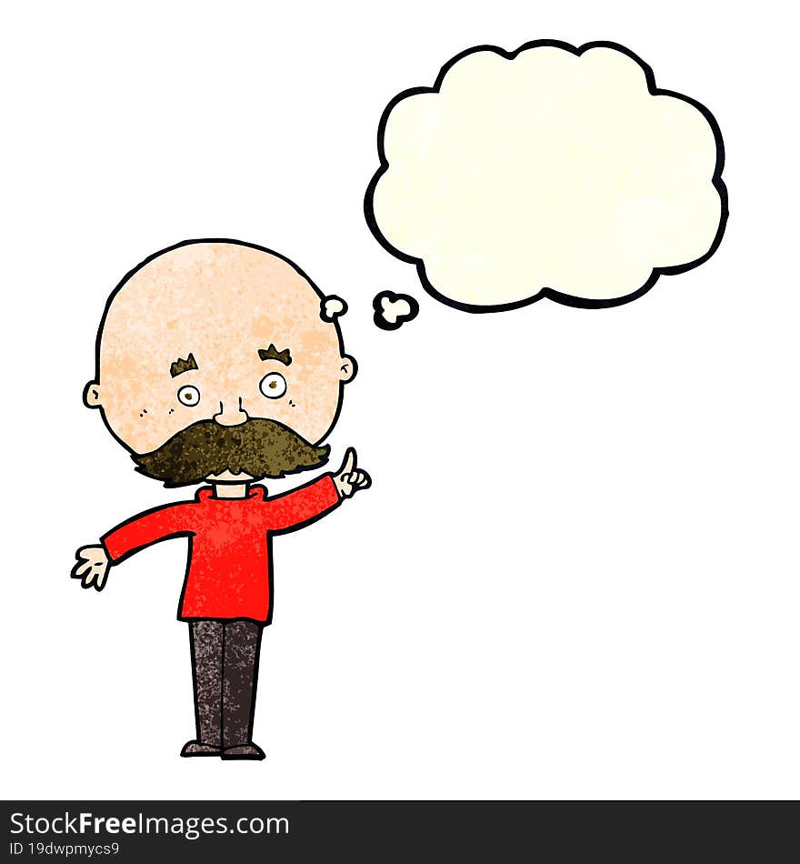 cartoon bald man with idea with thought bubble