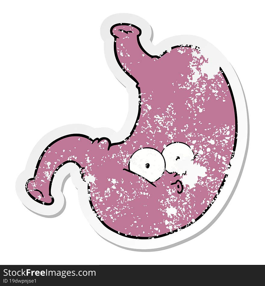 distressed sticker of a cartoon bloated stomach