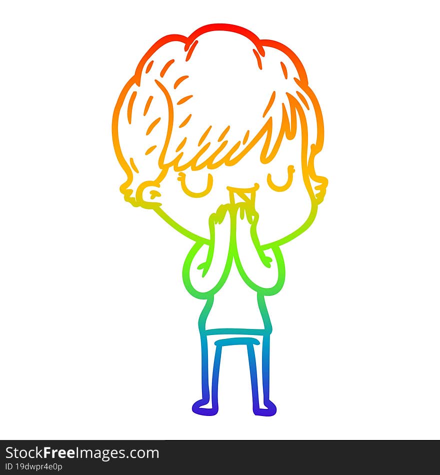 rainbow gradient line drawing of a cartoon woman talking