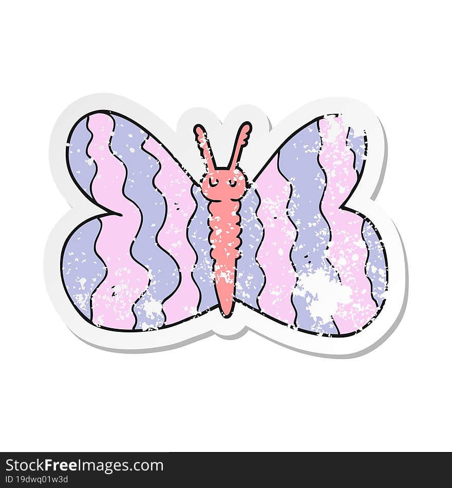 retro distressed sticker of a cartoon butterfly