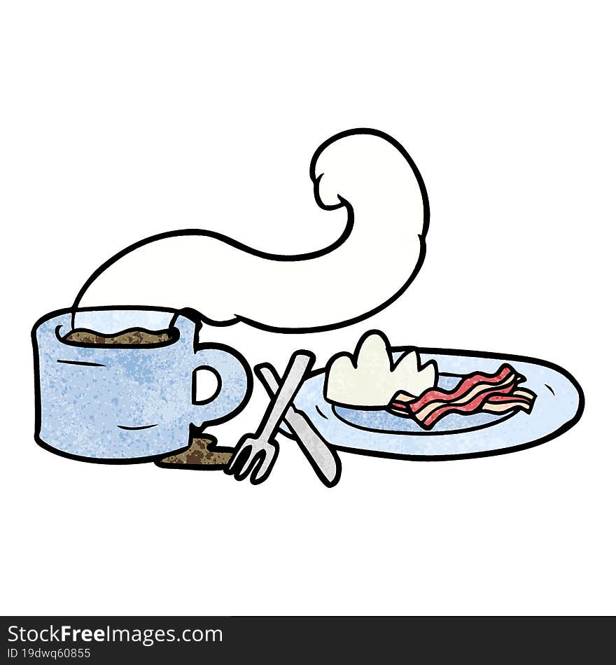 cartoon breakfast of coffee and bacon. cartoon breakfast of coffee and bacon