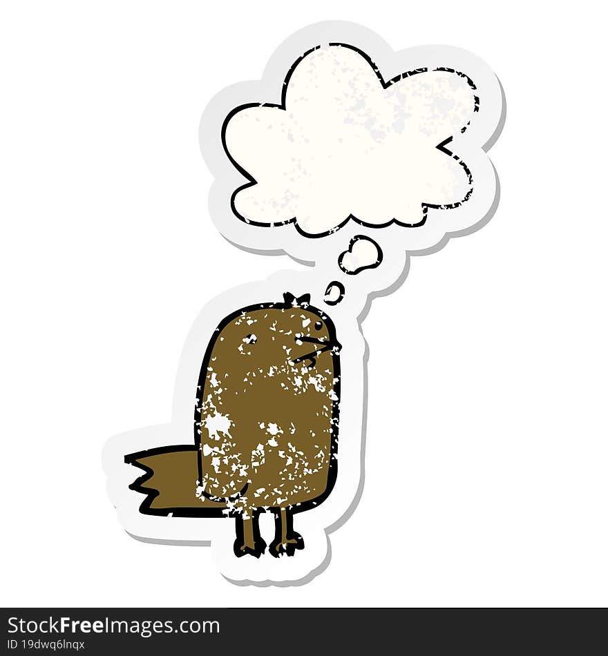 cartoon bird with thought bubble as a distressed worn sticker