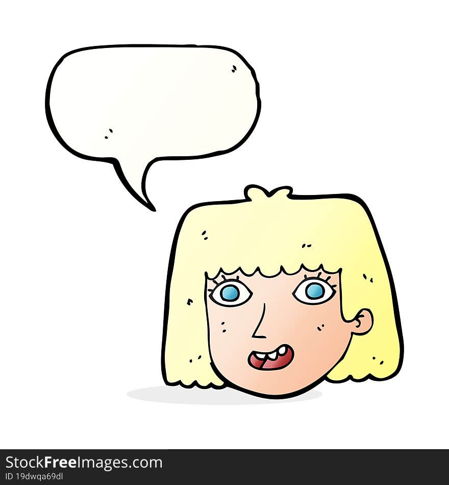 Cartoon Happy Female Face With Speech Bubble