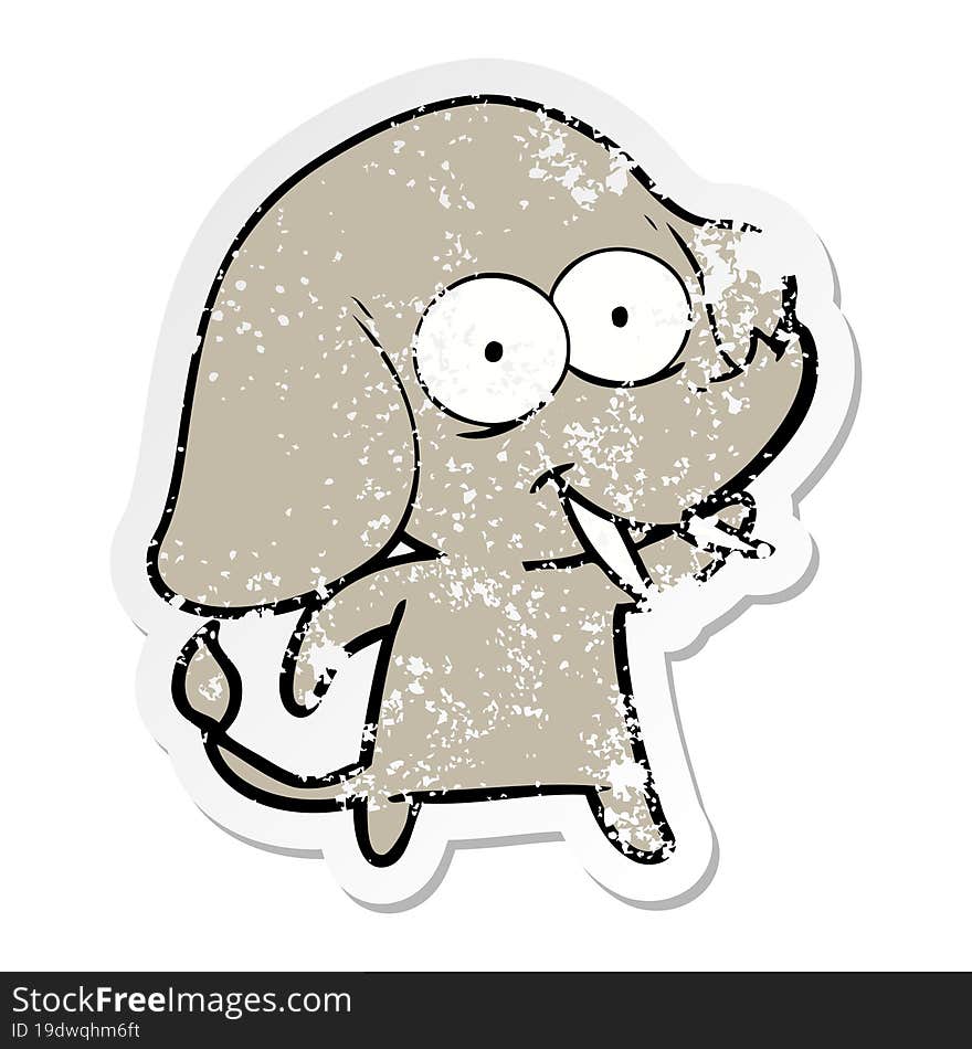 distressed sticker of a happy cartoon elephant