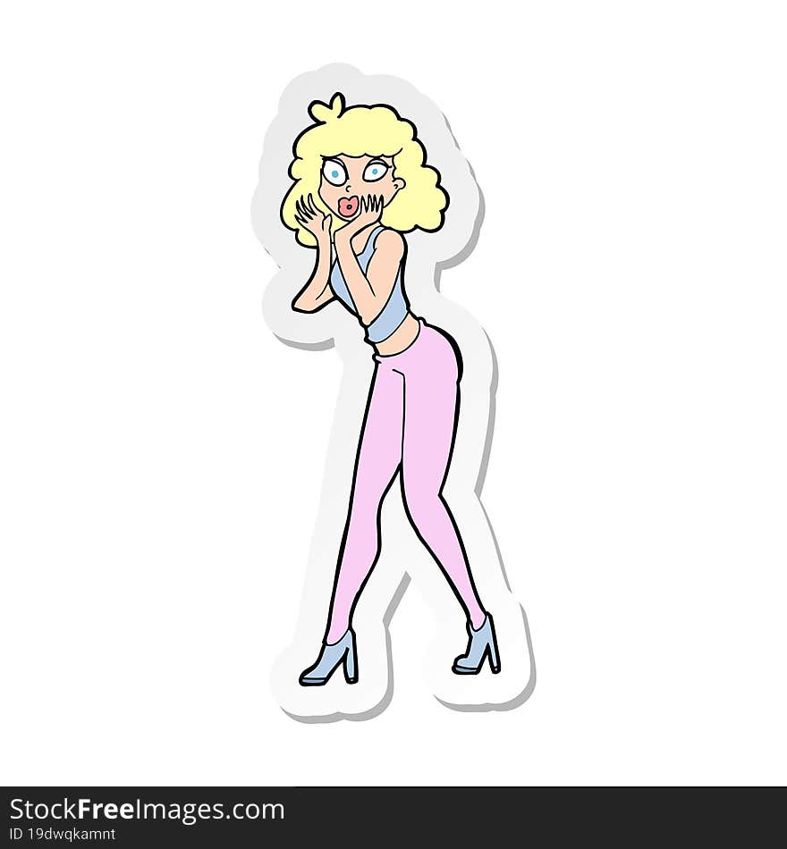 sticker of a cartoon surprised woman