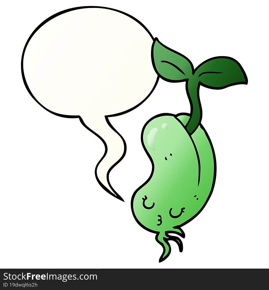 cartoon sprouting bean and speech bubble in smooth gradient style