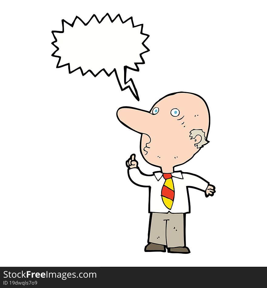 Cartoon Bald Man Asking Question With Speech Bubble