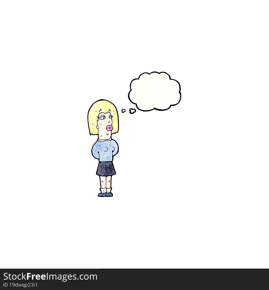 cartoon ugly woman with thought bubble