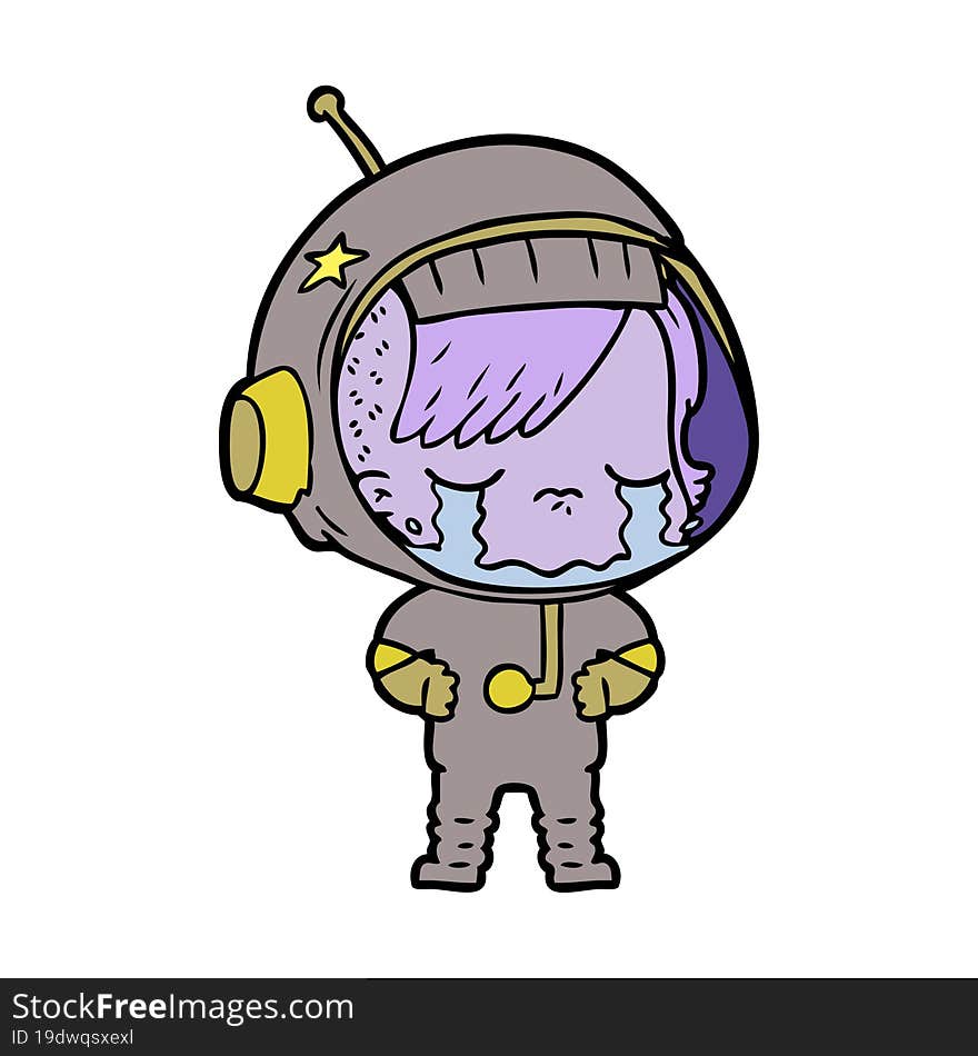 cartoon crying astronaut girl. cartoon crying astronaut girl