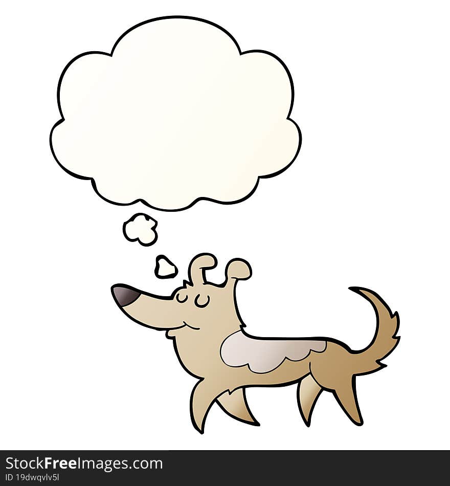 cartoon dog and thought bubble in smooth gradient style