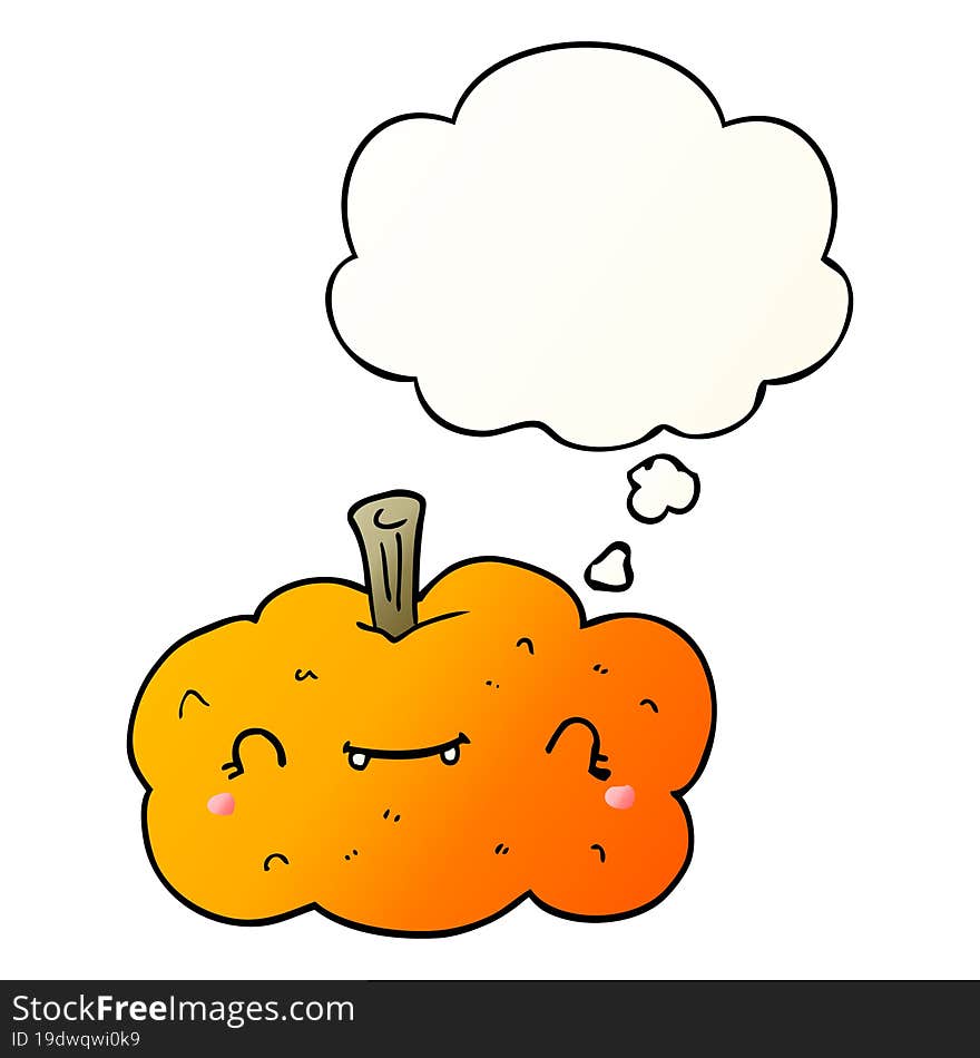 cartoon pumpkin and thought bubble in smooth gradient style