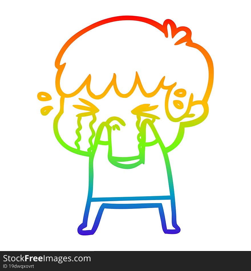 rainbow gradient line drawing cartoon boy crying