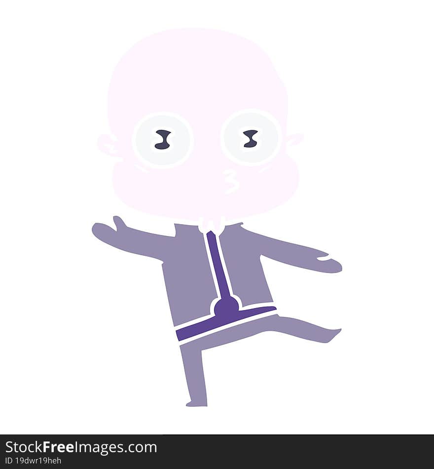 flat color style cartoon weird bald spaceman dancing