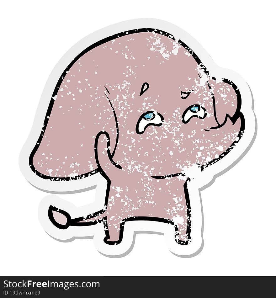 distressed sticker of a cartoon elephant remembering