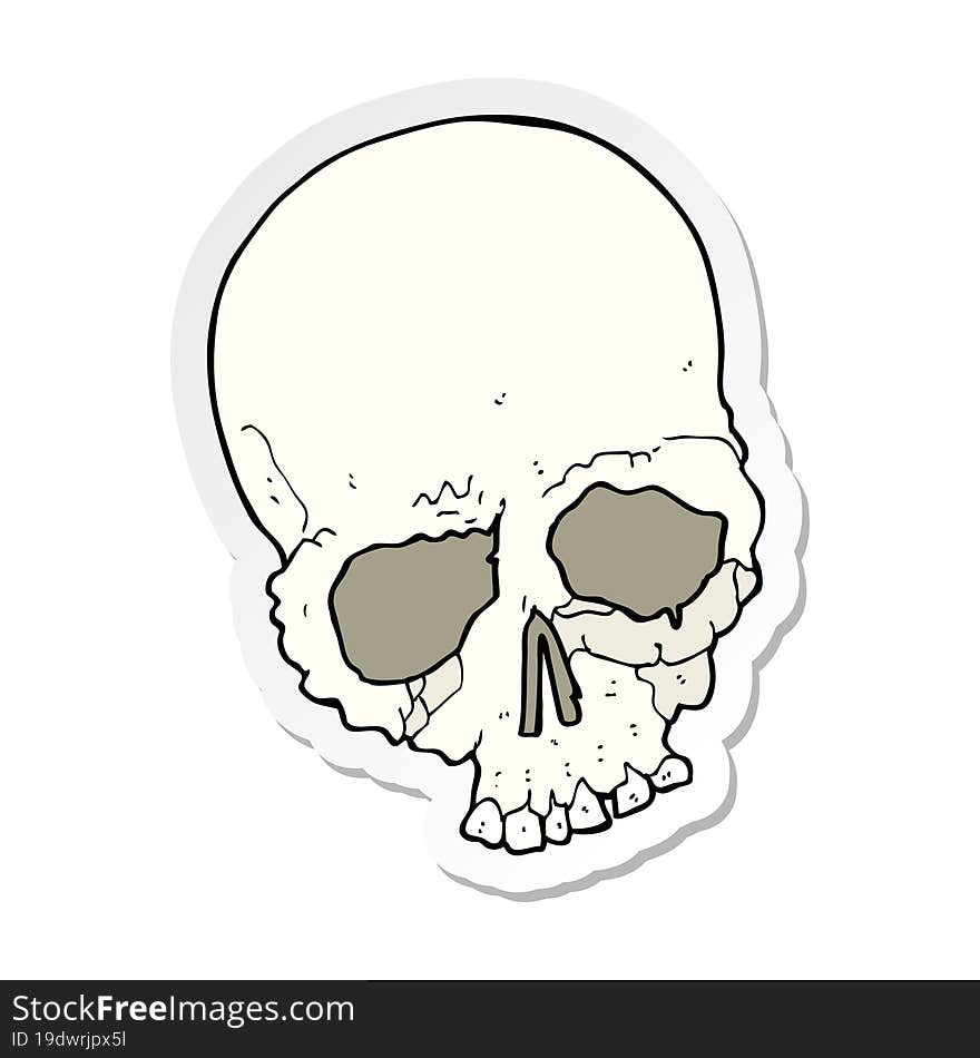 Sticker Of A Cartoon Spooky Old Skull