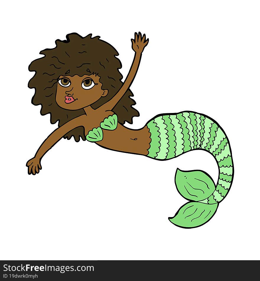 cartoon pretty mermaid waving