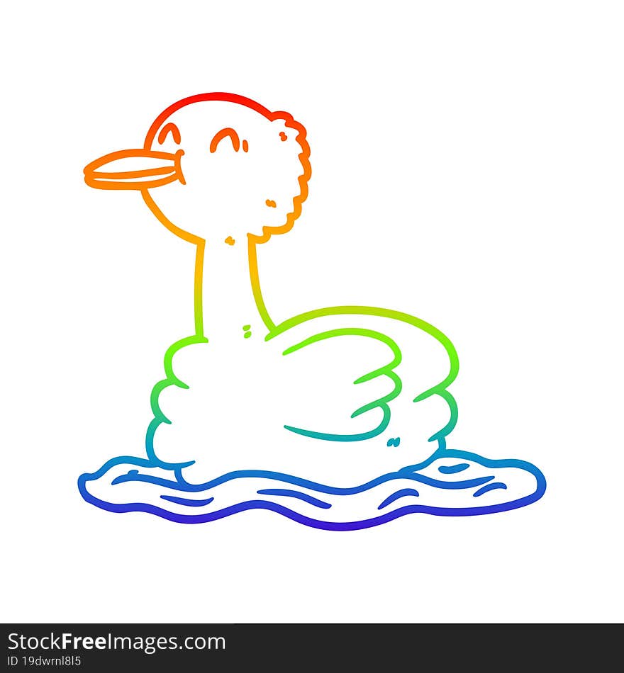 rainbow gradient line drawing of a swimming duck