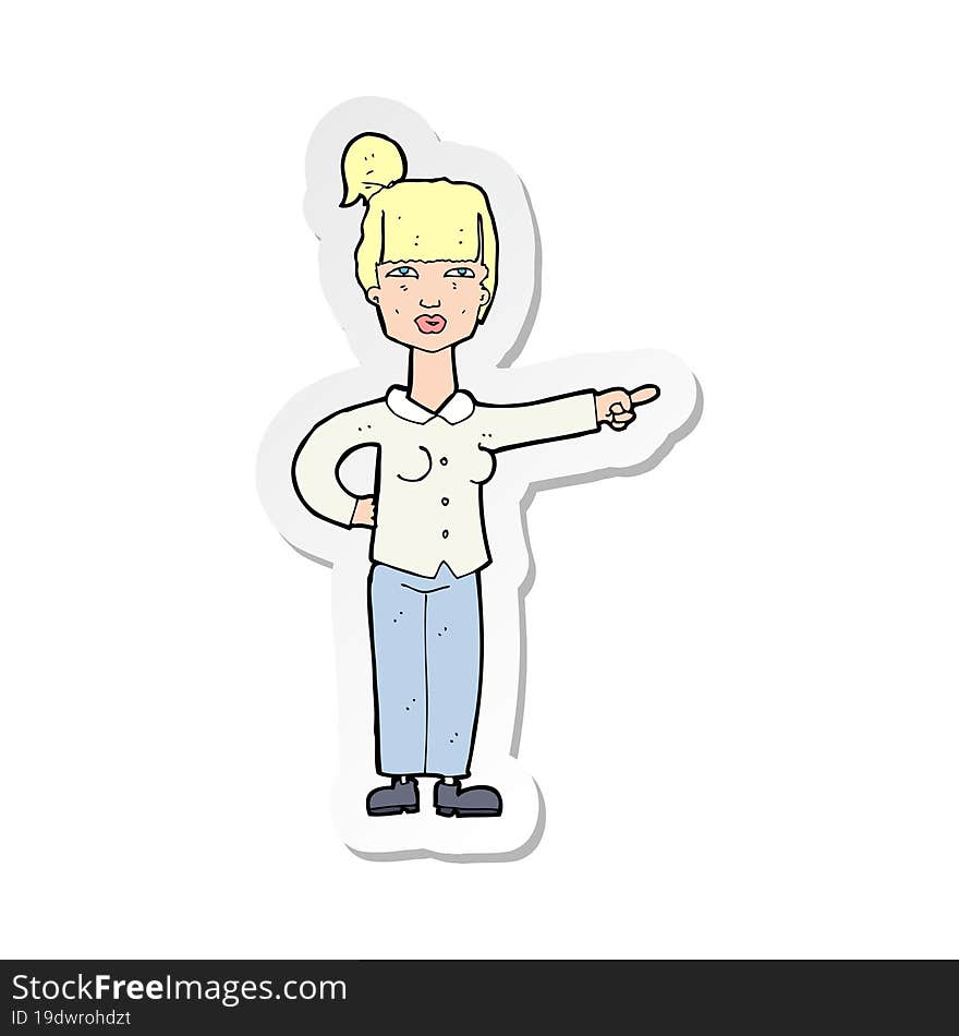 sticker of a cartoon woman pointing