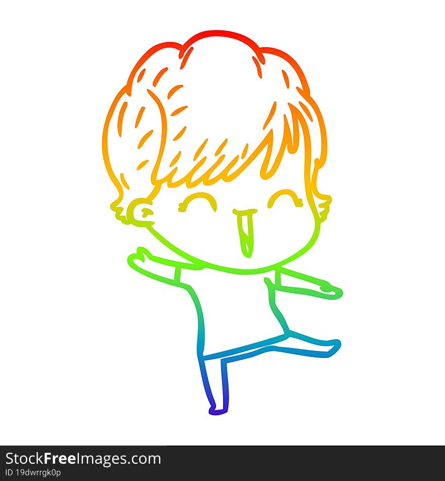 rainbow gradient line drawing of a cartoon laughing woman