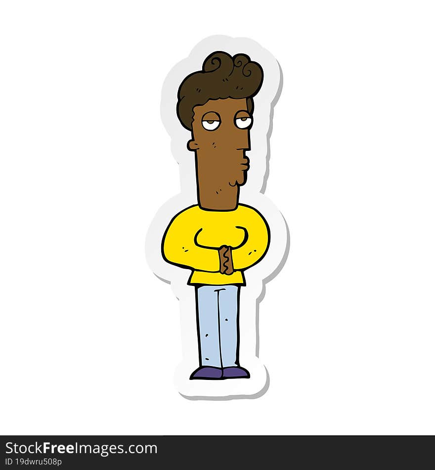 sticker of a cartoon jaded man