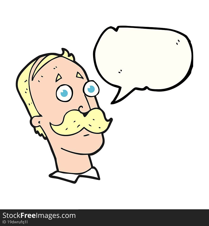 speech bubble cartoon man with mustache