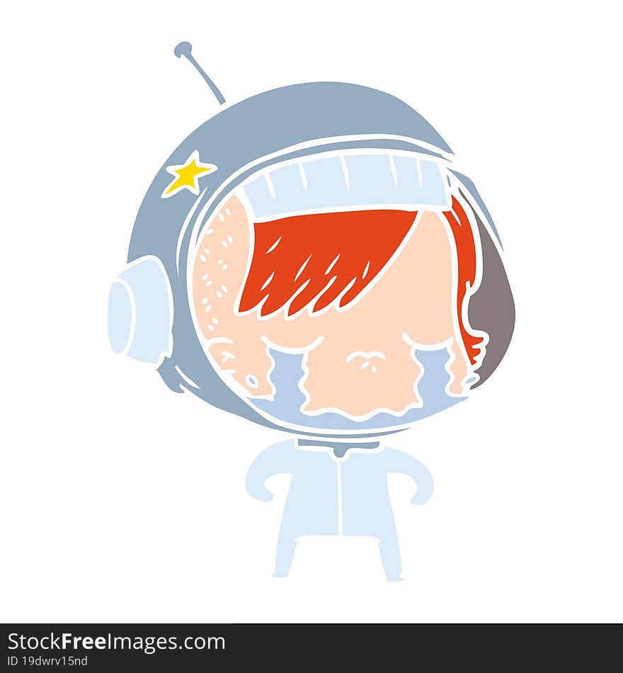 flat color style cartoon crying astronaut girl